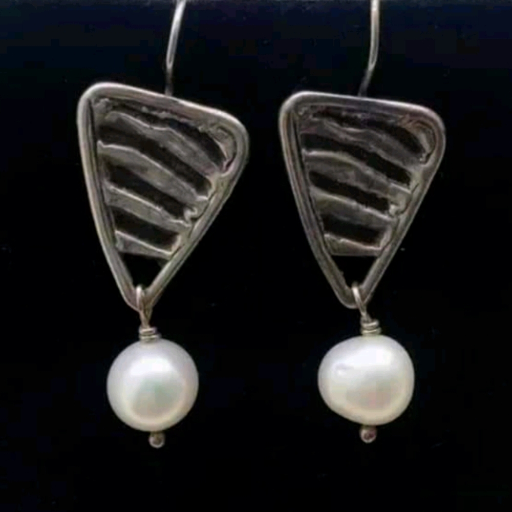 Modernist Hermes Sterling Silver & Pearl Earrings